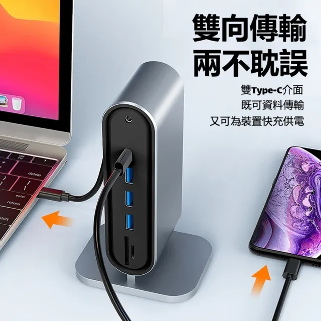 【ANTIAN】12合1 Type-C 桌面立式多功能HUB轉接器 Mac筆電USB集線器 RJ45轉接頭 HDMI轉接線