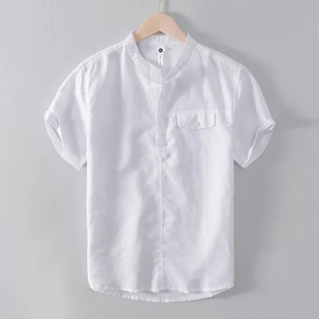 【巴黎精品】現貨限搶 T恤短袖上衣(親膚亞麻棉麻透氣短T男裝3色a1es51)