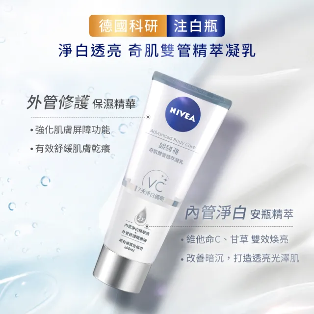 【NIVEA 妮維雅】煥膚柔嫩奇肌雙管精萃凝乳200ml(共2入)(果酸身體乳/注嫩瓶)