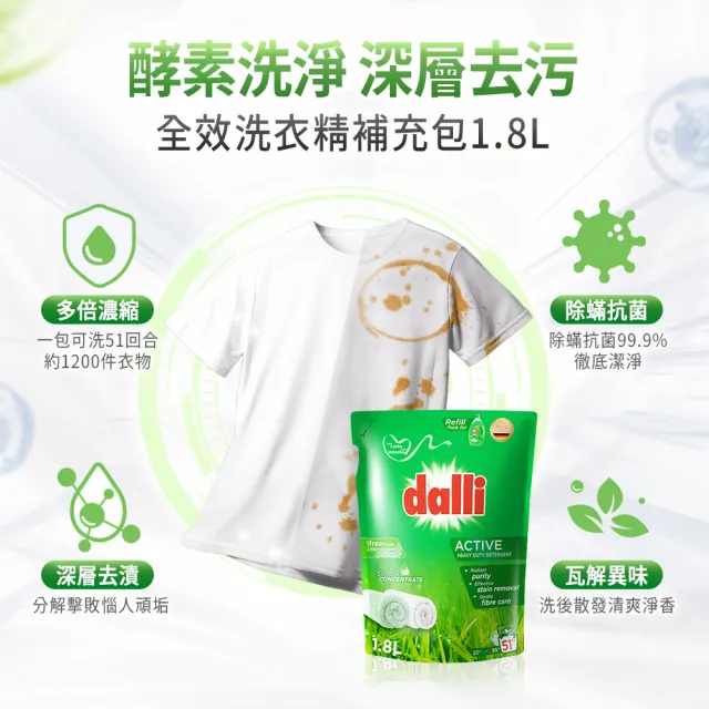 【Dalli】全效去漬超濃縮酵素洗衣精補充包1.8Lx6入(除菌抗螨/深層去漬/去味除臭)