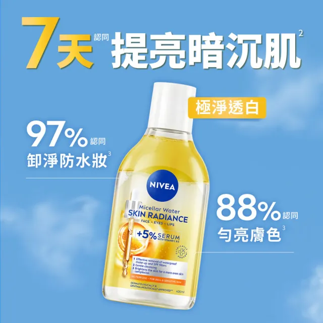 【NIVEA 妮維雅】新品上市★妮維雅5%養膚精華卸妝水400ml(極淨透白/控油抗痘/GLOW亮煥膚)