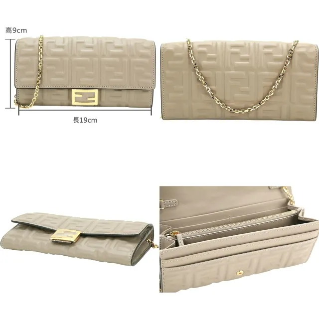 【FENDI 芬迪】Baguette FF 壓花小牛皮 老花帆布 翻蓋鍊帶長夾 斜背包-多色可選