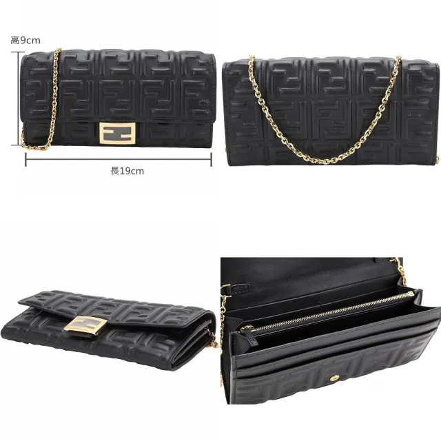 【FENDI 芬迪】Baguette FF 壓花小牛皮 老花帆布 翻蓋鍊帶長夾 斜背包-多色可選