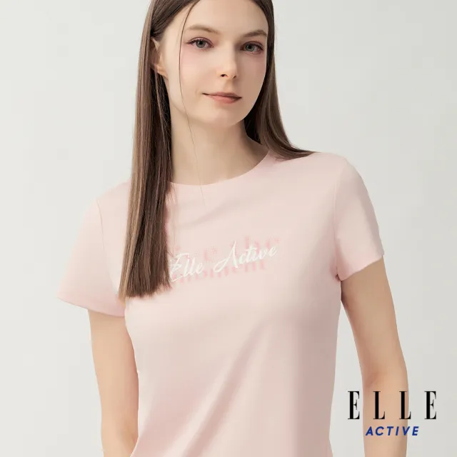 【ELLE ACTIVE】女款 胸前Logo圓領短袖T恤-粉色(EA26S4W1607-71)