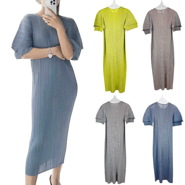 【巴黎精品】現貨+預購 三宅風皺褶衣服連身裙褶皺上衣洋裝名媛大尺碼女裝(無袖長裙女裙子5款b1a76 C)