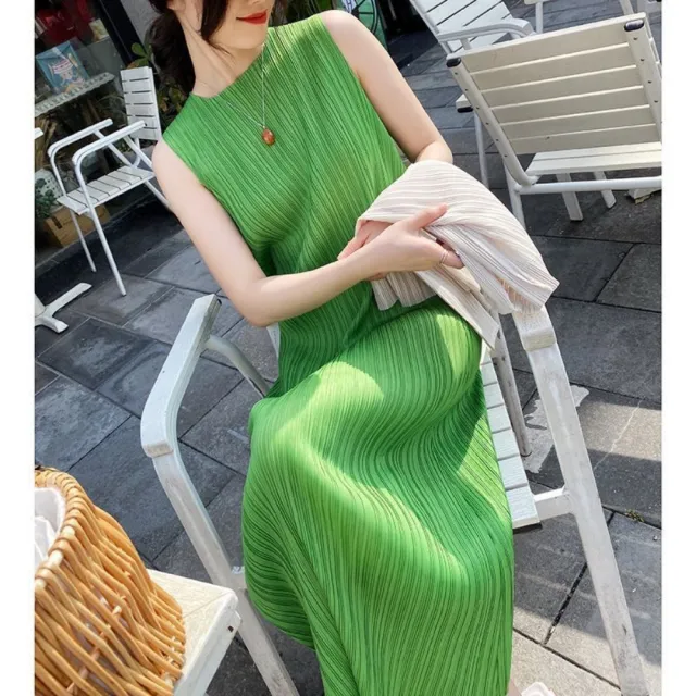 【巴黎精品】現貨+預購 三宅風皺褶衣服連身裙褶皺衣背心裙洋裝名媛大尺碼女裝(直筒裙長裙女裙子3款b1a80 C)