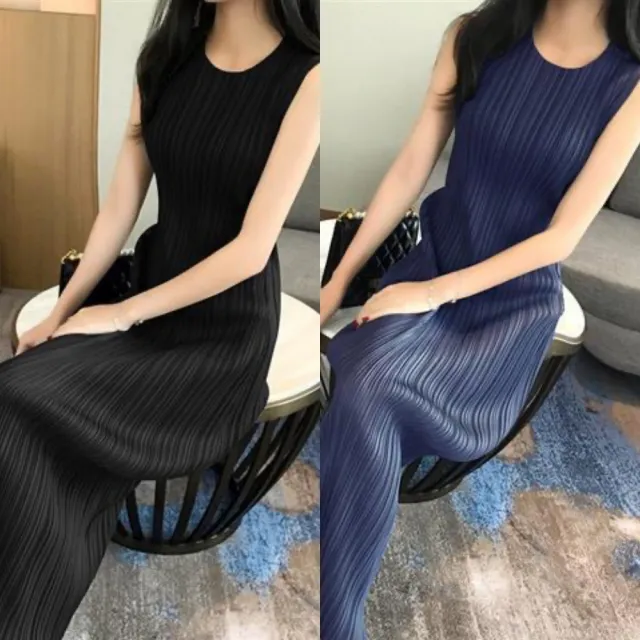 【巴黎精品】現貨+預購 三宅風皺褶衣服連身裙褶皺衣背心裙洋裝名媛大尺碼女裝(直筒裙長裙女裙子3款b1a80 C)