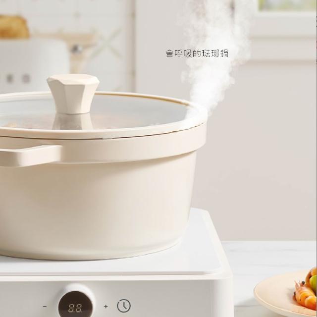 【HONDONI】日式琺瑯陶瓷雙耳湯鍋24公分含玻璃蓋不挑爐具KW-24 白色(台灣SGS檢驗合格)