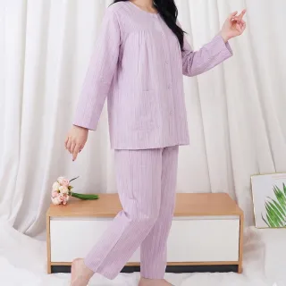 【B+ 大尺碼專家】(上衣+長褲) 護理服 女款 易穿脫 黏貼式 全開 秋冬 全棉 長袖 套裝 (A010101)