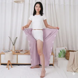 【B+ 大尺碼專家】(上衣+長褲) 護理服 女款 易穿脫 黏貼式 全開 秋冬 全棉 長袖 套裝 (A010101)