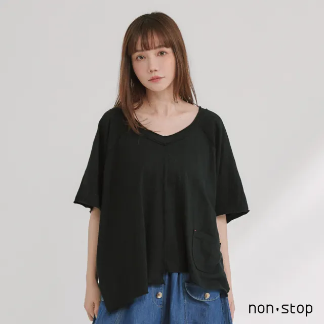 【non-stop】大V領不規則寬版T恤-3色