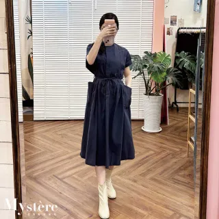 【my stere 我的時尚秘境】純棉大口袋綁帶連身裙 兩色可選 純棉連身裙 純棉洋裝 挺版連身裙 綁帶洋裝
