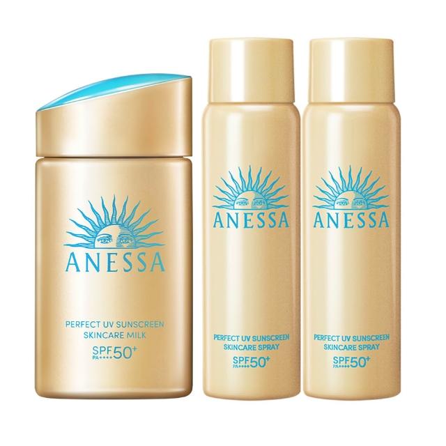 【ANESSA 安耐曬】金鑽防曬雙明星囤貨組 (金鑽露x1+噴霧x2)(SPF50+/海洋友善/抗光老化/超耐曬)