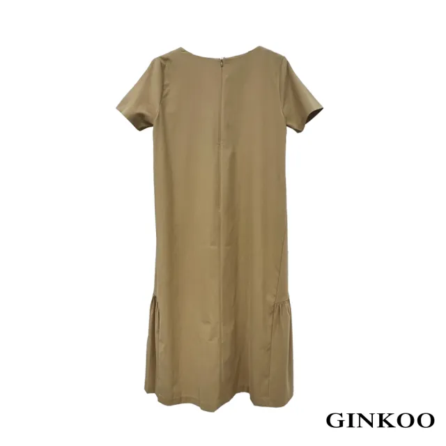【GINKOO 俊克】V領抽皺剪接長洋裝