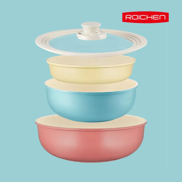 【Roichen】韓國製 24cm平底鍋 不含把手(IH爐 全火源適用 露營 輕量鍋陶瓷塗層不沾鍋)