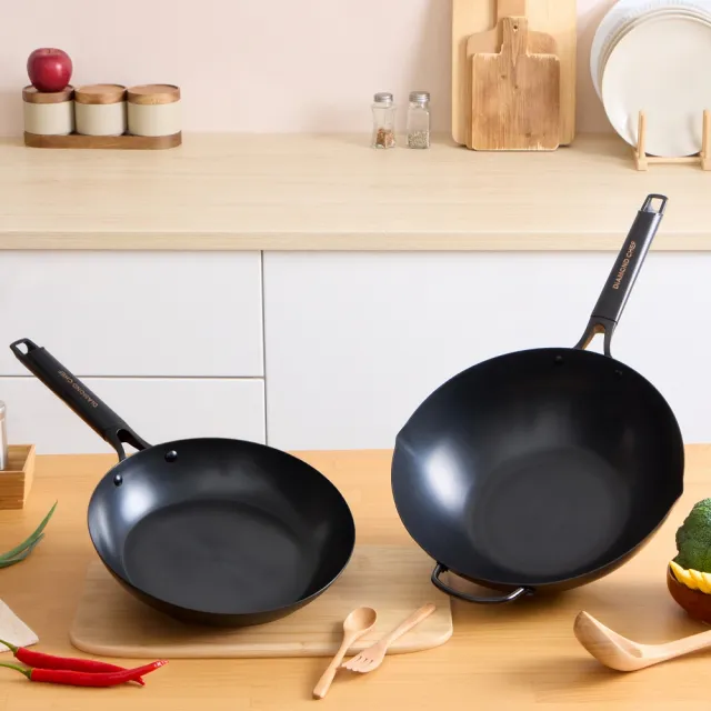 【DIAMOND CHEF】無塗層窒化鐵炒鍋32cm(不易生鏽/IH爐可用/鐵鍋/深炒鍋)