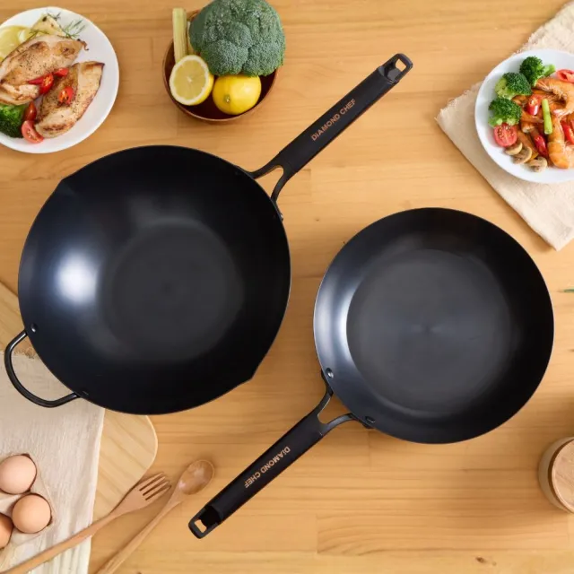 【DIAMOND CHEF】無塗層窒化鐵平底鍋28cm(不易生鏽/IH爐可用/鐵鍋/平煎鍋)