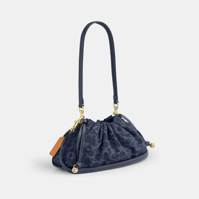 【COACH】蔻馳官方直營 FAYE 經典SIGNATURE丹寧布單肩手袋 單肩包 拉繩包 斜背包-IM/藍色(CDE45)