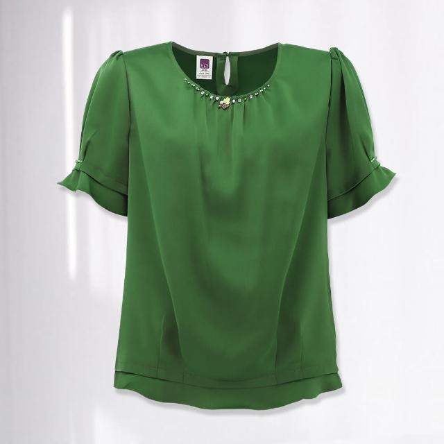 【ILEY 伊蕾】貴氣感緞面縫珠上衣(兩色；M-XL；1232011177)