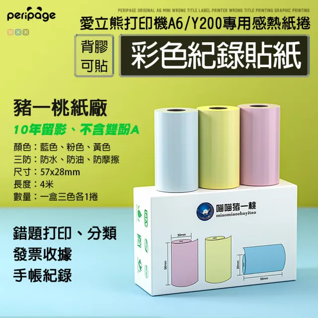 【愛立熊PeriPage】豬一桃紙廠57mm 打印機紙捲(感熱貼紙/標籤貼紙/打印貼紙/標籤紙/打印紙/熱敏紙)