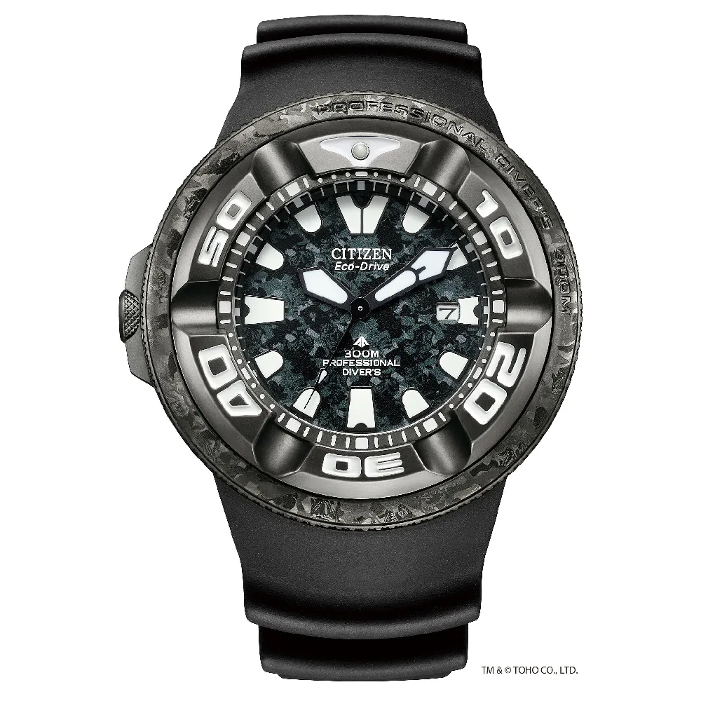 【CITIZEN 星辰】PROMASTER 哥吉拉聯名款光動能時尚潮流腕錶 黑面 48.2mm(BJ8056-01E)
