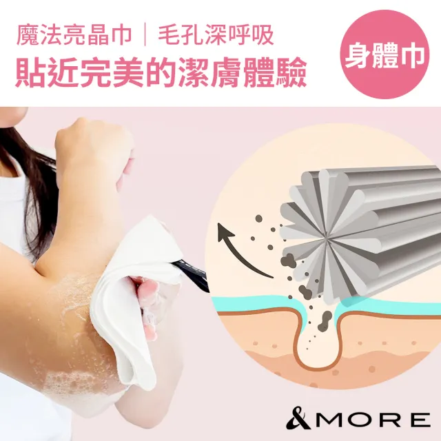 【&MORE 愛迪莫】魔法亮晶巾 深層清潔去角質-身體巾x1(使用洗臉巾省下洗臉機 沐浴球 美體巾 皮膚保養 雙11)