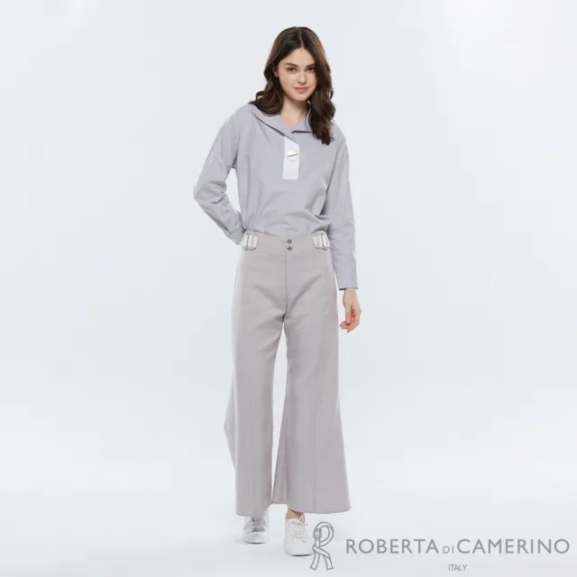 【ROBERTA 諾貝達】暮光霧灰高腰雙金屬環調節釦休閒寬褲 DRJ04-93