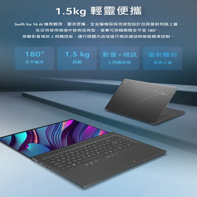 【Acer】筆電包/滑鼠組★14吋輕薄效能OLED AI筆電-藍(Swift Go/SFG14-75-76T1/Ultra 7-258V/32G/1TB/W11)