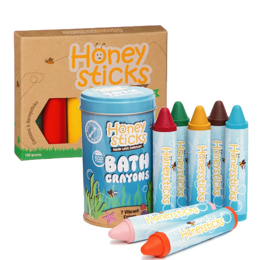 【HONEY STICKS】紐西蘭純天然蜂蠟無毒蠟筆(6色高胖型＋7色浴室可水洗型)