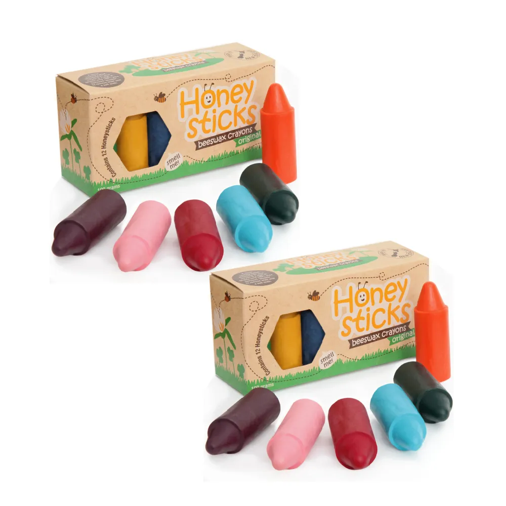 【HONEY STICKS】純天然蜂蠟無毒蠟筆-1歲以上寶寶適用(12色矮胖型x2組)