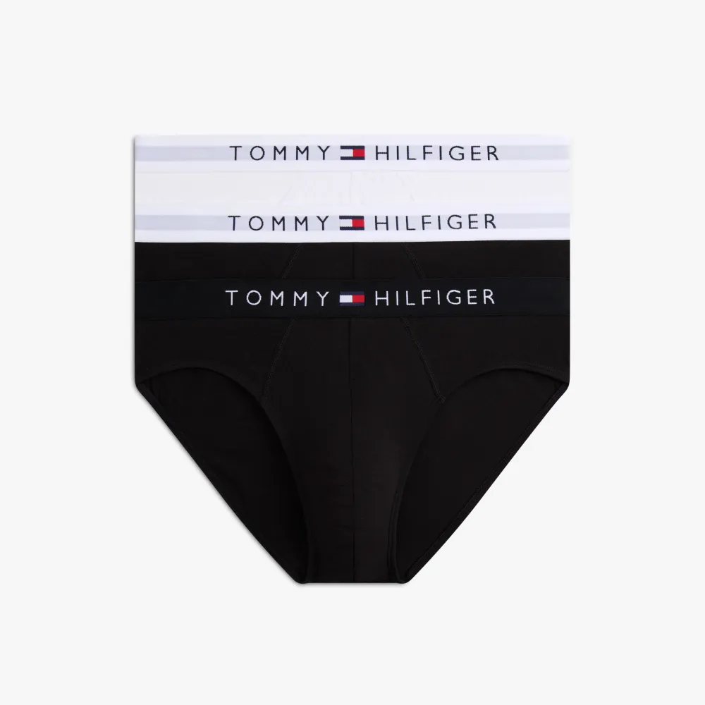 【TOMMY HILFIGER】官方旗艦館彈性棉質平口內褲 3 件組_黑色