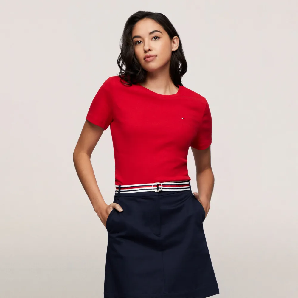 【TOMMY HILFIGER】官方旗艦館 旗幟刺繡圓領 T 恤_紅色