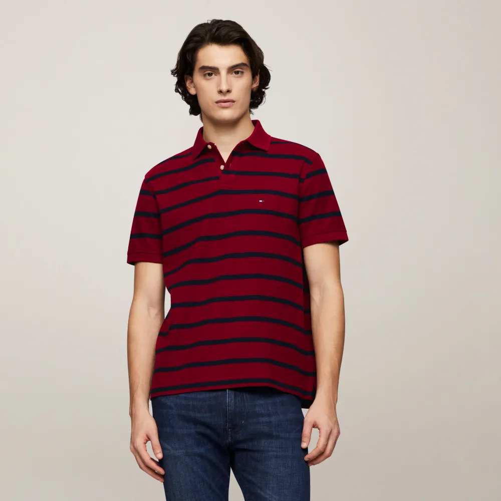 【TOMMY HILFIGER】官方旗艦館 精緻條紋彈性 Polo 衫_紅色