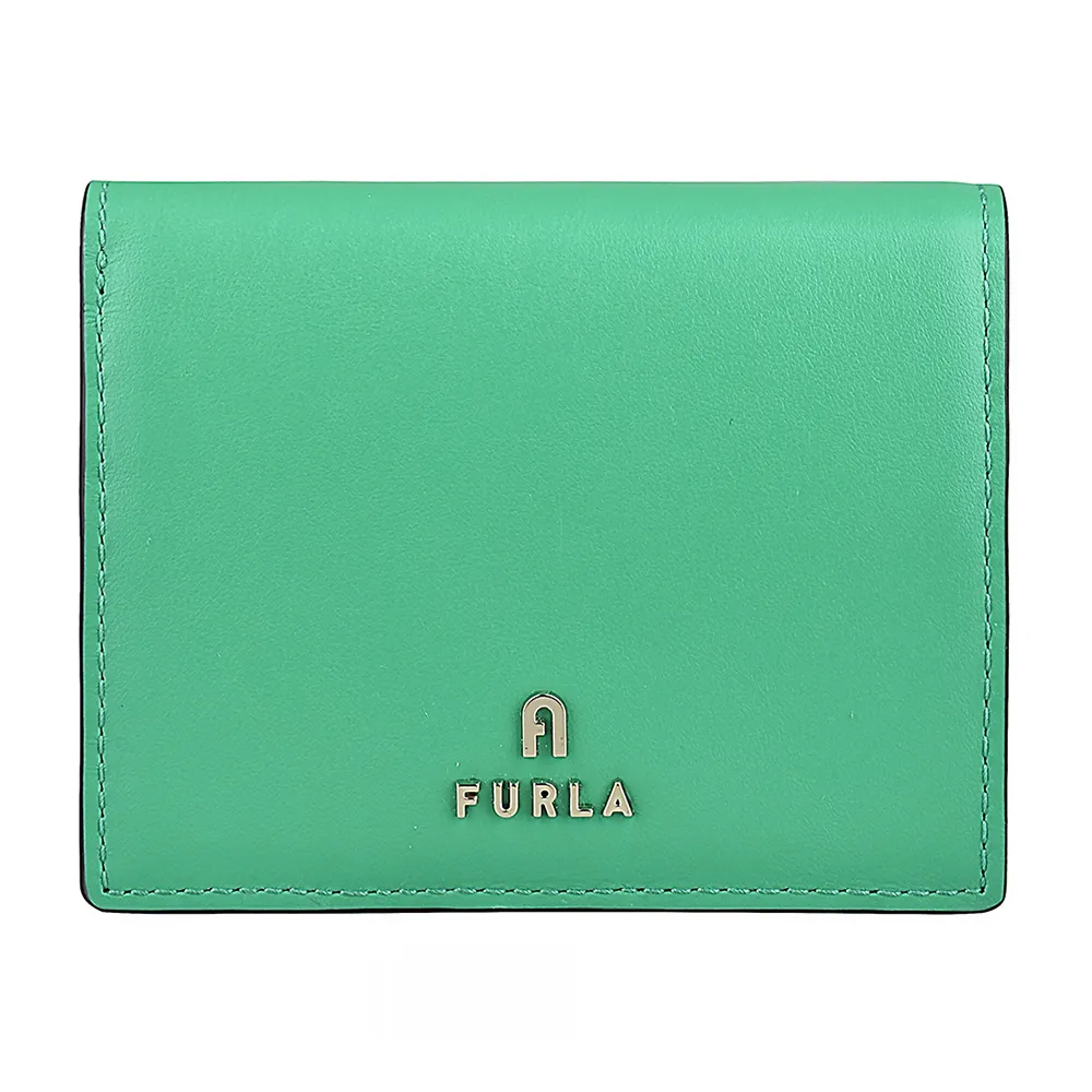 【FURLA 芙拉】FURLA CAMELIA字母LOGO釦式4卡小牛皮對折短夾(若竹綠)