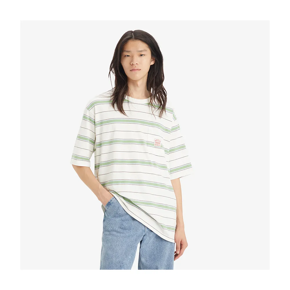 【LEVIS】LEVIS Workwear工裝系列男款寬鬆版經典220G厚磅口袋條紋短TEE 上衣 熱賣單品 A5850-0008