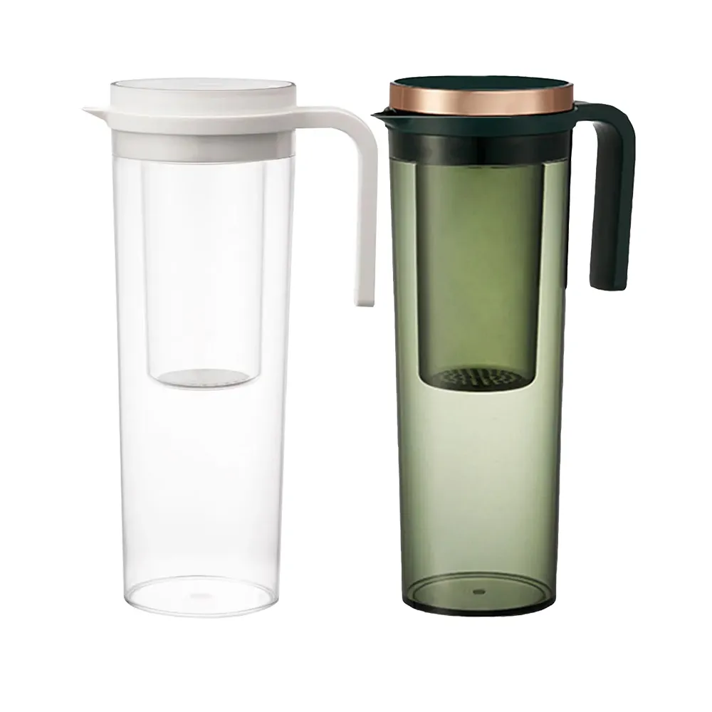 【GREEN BELL 綠貝】2入組 1.1L濾網冷水壺-2色任選(大容量 手把 防漏 泡茶 過濾)