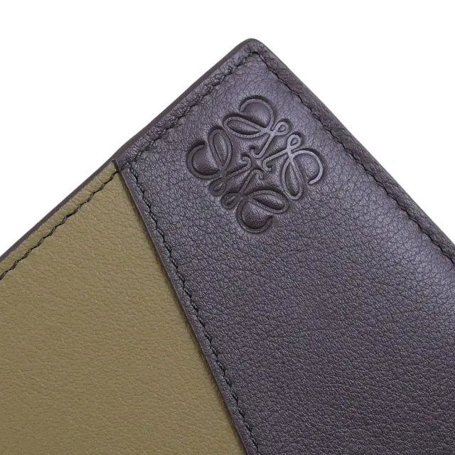 【LOEWE 羅威】PUZZLE 經典烙印LOGO撞色拼接4卡零錢短夾(綠藍)