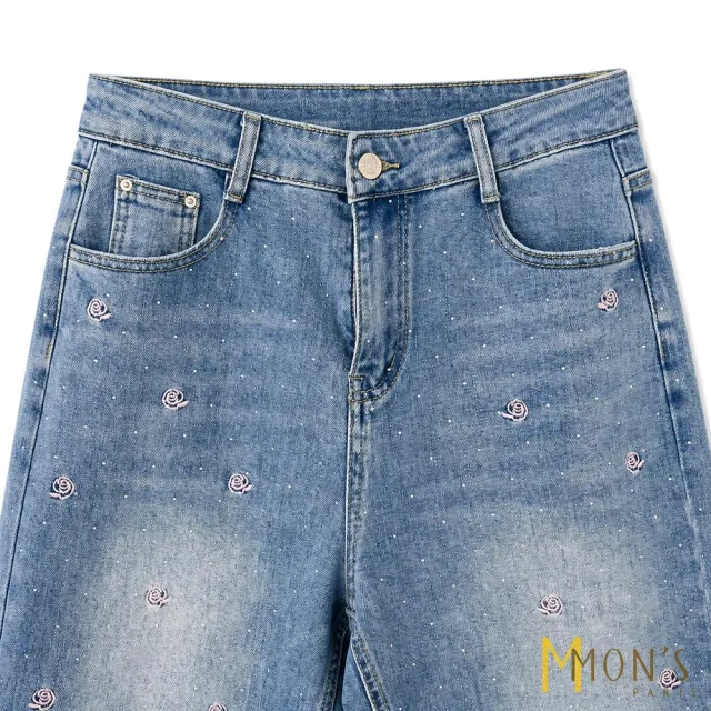 【MON’S】山茶花滿天星牛仔寬褲