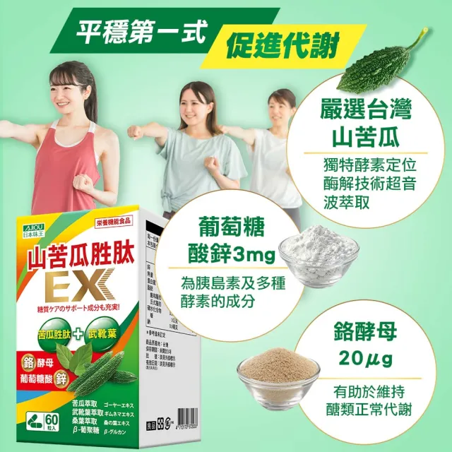 【日本味王】超音波萃取山苦瓜胜肽EX膠囊60粒X4盒(鉻有助維持醣類正常代謝)