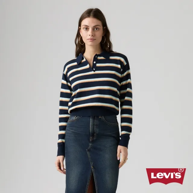 【LEVIS】條紋長袖Polo衫 / 微彈性 女生上衣 人氣新品 007VY-0004