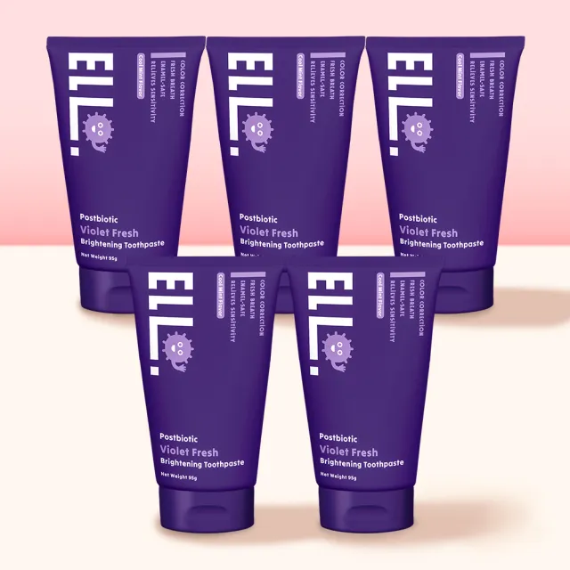 【ELLO】益生菌漾白淨透紫色牙膏 95g 5入組 (煥白牙齒 益生菌)