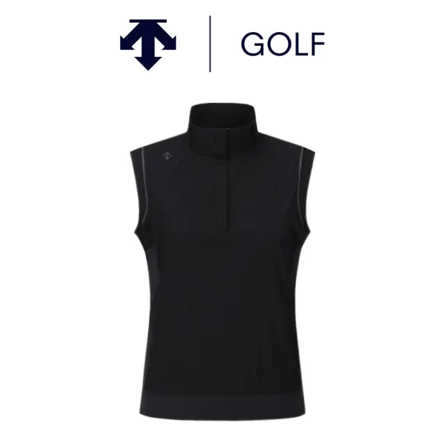 【DESCENTE】GOLF 迪桑特 MILLION DOT HYBRID COVERUP 女款 高爾夫高領背心 透氣背心 運動背心 黑色
