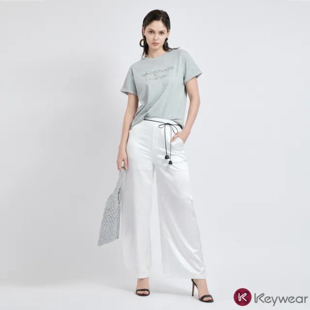 【KeyWear 奇威名品】網路獨家光澤感時尚寬褲/剪裁設計西裝寬褲(精選兩款)