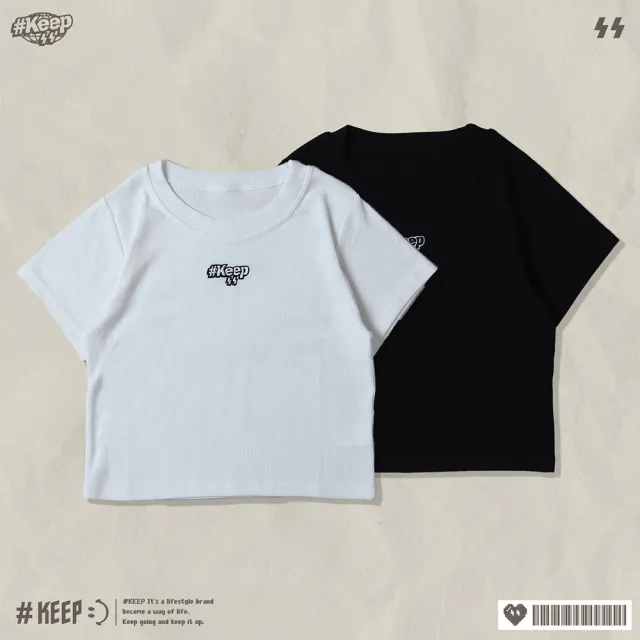 KEEP EMBROIDERED ELASTIC CROP TEE 白色 黑色 刺繡 LOGO 彈性 短版 短TEE (KS330)