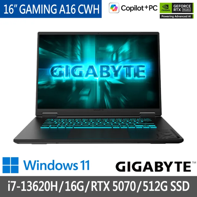 【GIGABYTE 技嘉】16吋 i7-13620H RTX5070 電競筆電 (A16 CWHI3TW893SH/16G/512G/Win11H)