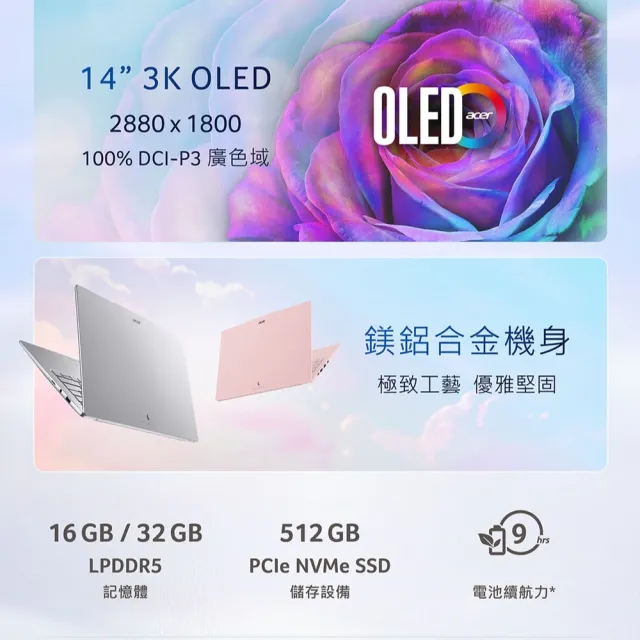 【Acer 宏碁】14吋CU5 極致輕薄3K OLED AI筆電-銀(Swift Air/SFA14-71M-52EM/Ultra 5-125H/32G/512G/W11)