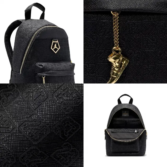 【NIKE 耐吉】後背包 Jordan Core Monogram 滿版 黑 皮革 JD2633001AD-001