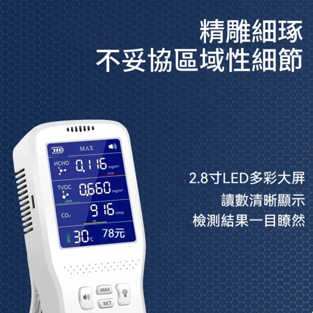 【Ouboo】便攜式空氣品質檢測儀 甲醛TVOC室內環境監測器 (溫濕度檢測 二氧化碳偵測 空氣檢測 甲醛測試)