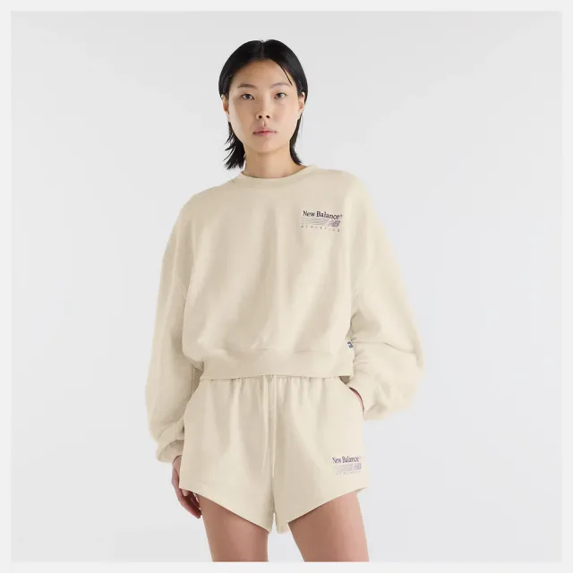 【NEW BALANCE】NB 復古棉質短褲 短褲 運動 休閒 彈性腰帶 美規 女 燕麥杏 (WB62232JLIT-F)