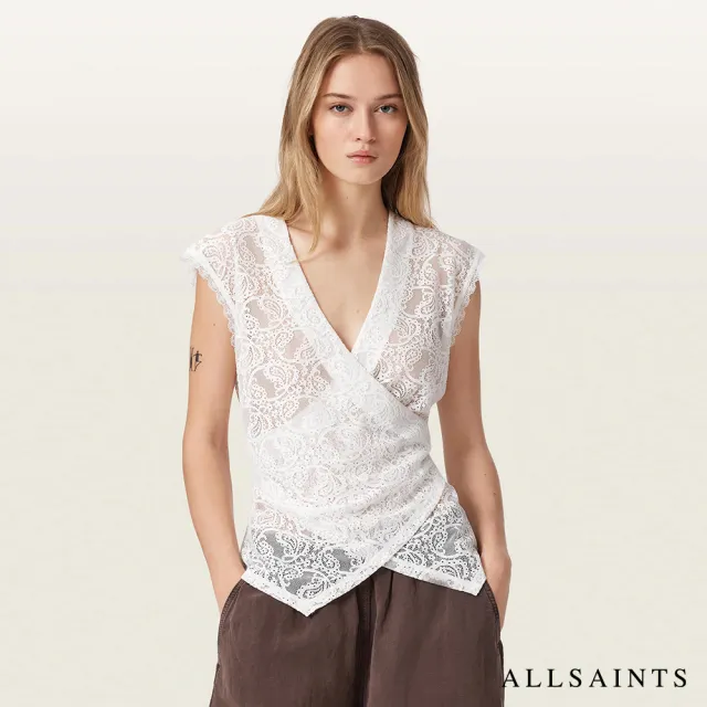 【ALLSAINTS】VERA 蕾絲拼接無袖上衣-白 W148PE (合身版型)